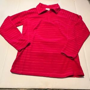 Columbia Womens Size Large Pink Orange Stripe Quarter Zip Fleece Pullover Jacket